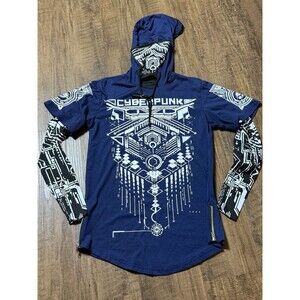 Cyberpunk Ninja Hoodie Men Small S Techwear Mask Navy Blue Graphic Geometric NEW